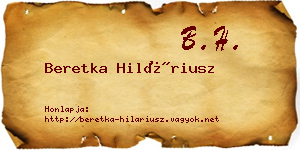 Beretka Hiláriusz névjegykártya